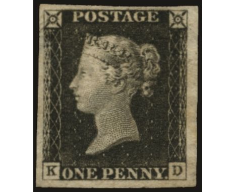 1840 1d black Plate 1b: KD, some thinning and light creasing but with four large to very large margins, unused without gum, a