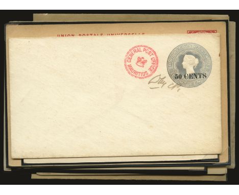 Postal Stationery: 1891 50c on 8c grey stationery envelope, with "GENERAL POST OFFICE MAURITIUS" crowned circle with m/s "LMC