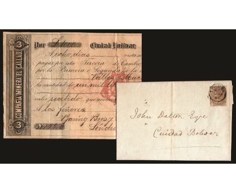 1882 March 31 very fine wrapper sent from London to Ciudad Bolivar, Venezuela bearing a 4d grey-brown Pl.17. (SG 160) neatly 