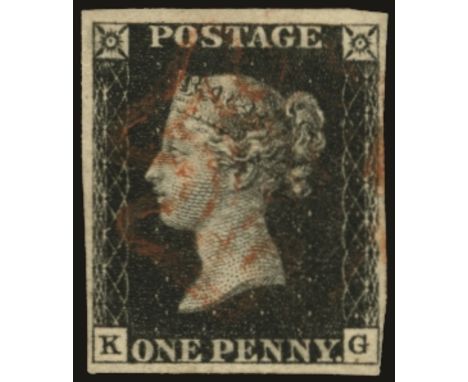 1840 1d black Plate 6: KG, close but clear at lower right with good to large margins elsewhere, used by light MC in red