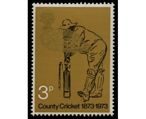 1973 County Cricket 3p with large spillage of gold from Queen's head over W.G. Grace (SG 928var), u/m