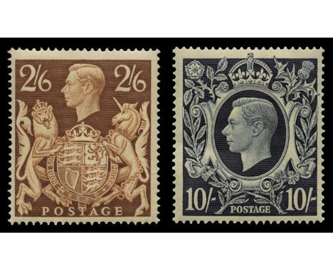 1939-48 set of 6, 2s 6d brown to £1 brown (SG 476/78c), fresh u/m