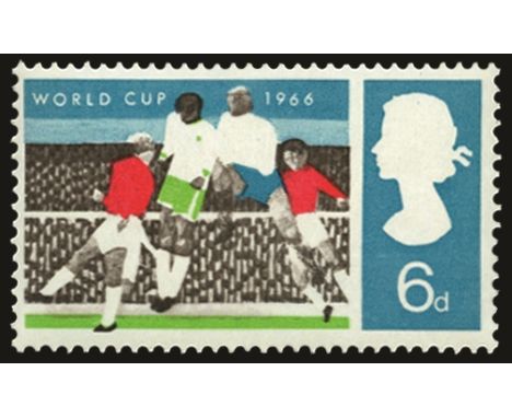 1966 World Cup (ordinary) 6d  variety black omitted (SG 694a), with normal stamp for comparison, u/m