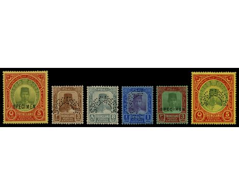 1921-41 Watermark MCA set of 3 to $5 green and red/pale yellow, overprinted specimen (SG 23s/5s), also watermark script set o