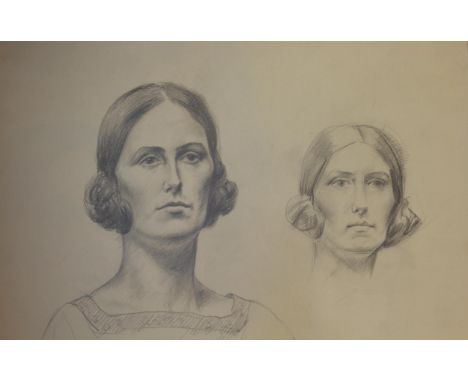 Folder containing a quantity of unframed graphite drawings, portrait studies, all signed ProctorTen sketches of various figur