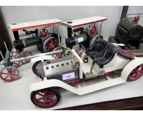 Mamod steam driven model motor car, two traction engines, one with trailer, model steam stationary engine by DC and three sma