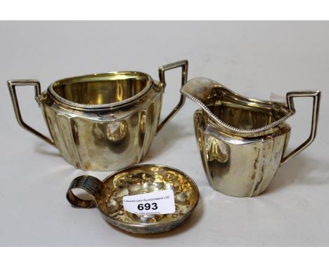 Edinburgh silver cream jug and sugar basin, together with a French silver tasse de vin 