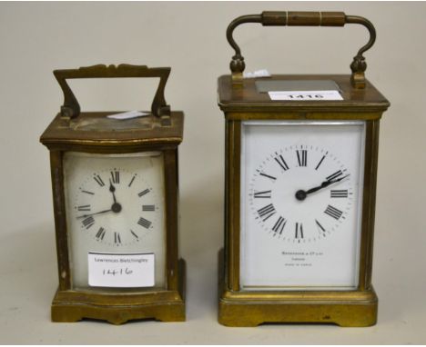 20th Century gilt brass cased carriage clock, the enamel dial with Roman numerals inscribed Benetfink & Co. Limited London, t
