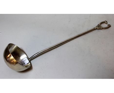Iranian white metal ladle, with double animal head finial and mark to bowl, 8.6oz t 