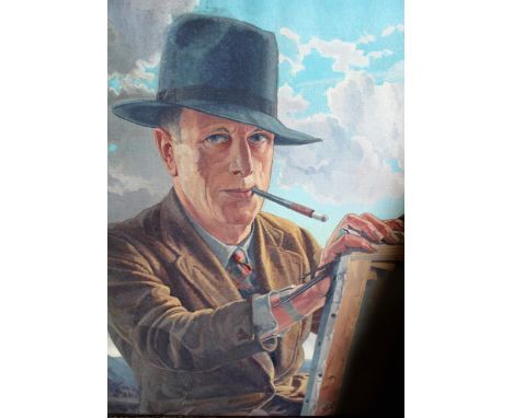 Gerald Hale Brown, self portrait of the artist before his easel, signed verso, 61cms x 51cms, gilt framed 