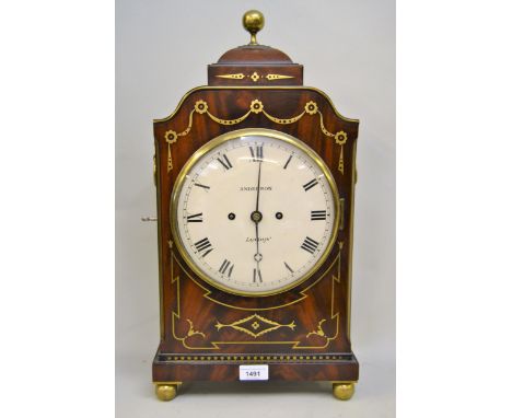 Regency mahogany and cut glass inlaid bracket clock of flattened break arch design, the circular painted dial with Roman nume