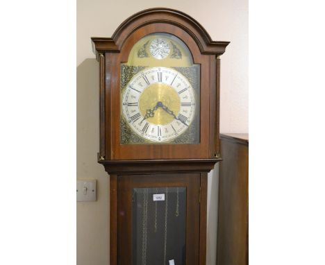 Reproduction mahogany longcase clock, with a three train striking movement 