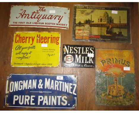 Small enamel advertising sign for ' Longman and Martinez Pure Paints ', 20cms x 43cms, another ' Cherry Heering ', 23cms x 31