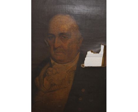 18th / 19th Century oil on canvas, portrait of John Dixon b.1752, gilt framed (with damages), 75cms x 62cms, together with a 