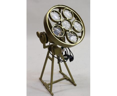Modern gold painted metal six glass adjustable floor standing lamp, 69cms highNot currently as it requires a plug. 