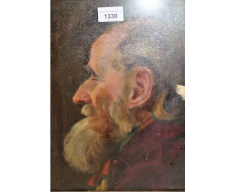 Oil on canvas, head and shoulder portrait of a bearded gentleman, signed with initials I.W., dated '49, 34cms x 28cms, gilt f