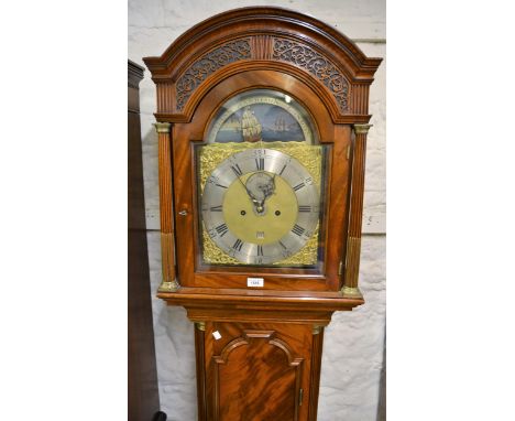George III mahogany longcase clock, the arched dial inscribed William Harrison London, with ship automaton to the arch, the s