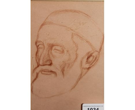 William Rothenstein, red chalk drawing, portrait of a bearded gentleman, signed to the reverse, initialled to the margin, 20c