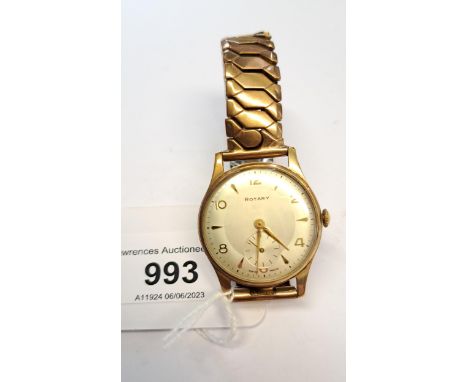 Gentleman's 9ct gold cased Rotary wristwatch, with a metal expanding bracelet strap 