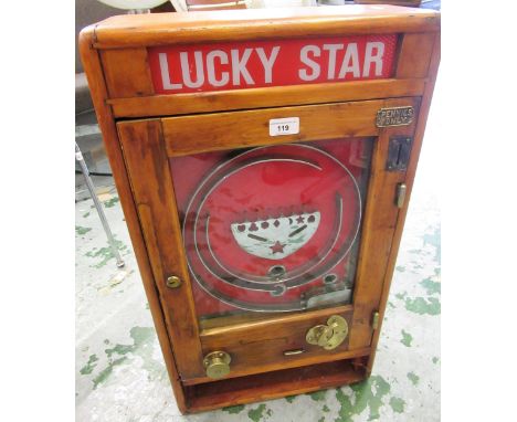 Mid 20th Century Lucky Star penny in the slot pinball machine in a pine case, 73cms x 42.5cmsLooks to be halfway through bein