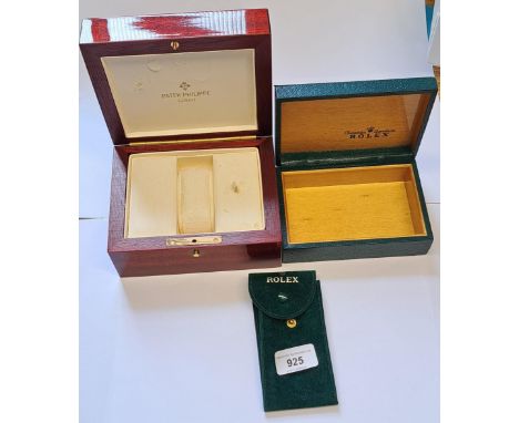 Modern Patek Philippe wristwatch box, together with a Rolex wristwatch box and slip case 