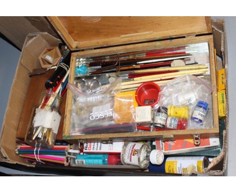 Rowney artist's paint box containing a quantity of various paints and brushes, together with a box containing a large quantit