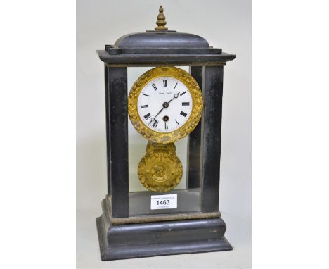 19th Century French ebonised four glass mantel clock by Leroy, Paris, the enamel dial with Roman numerals and single train mo