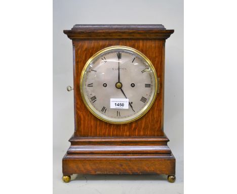 19th Century oak bracket clock, the circular silvered dial inscribed C. Lupton, London, with Roman numerals and a two train f