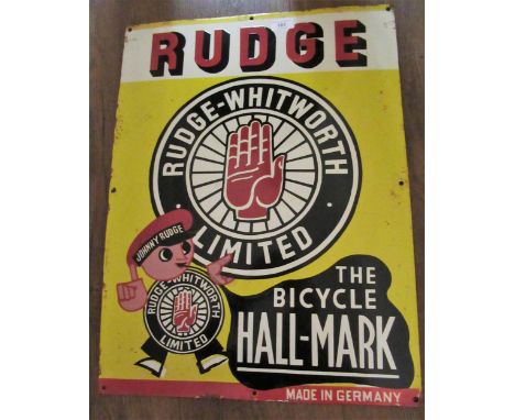 Large enamel advertising sign for ' Rudge-Whitworth Limited Bicycles ', 61cms x 46cms 