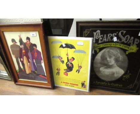 Modern framed coloured print of the Beatles, small unframed advertising poster, ' Double Diamond ', reproduction Pears soap a