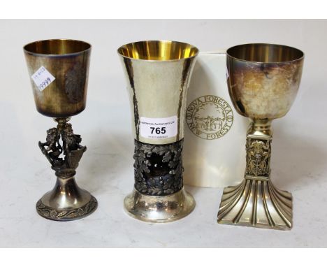 Group of three modern silver goblets, one marking the 900th Anniversary of the New Forest, 1979, another for the Quincentenar