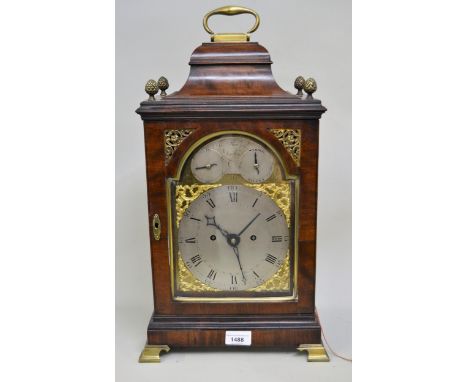 George III mahogany bell top bracket clock, by Thomas Hawkins, London circa 1740, the brass dial with silvered chapter ring, 