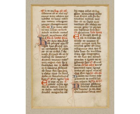 Fourteenth century Breviary Manuscript leaf on vellum. Double sided and illuminated. Mounted.