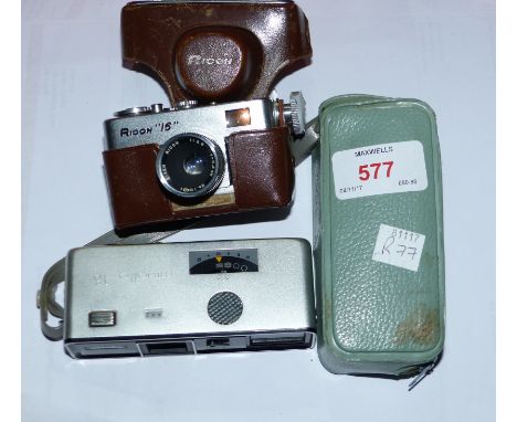 A Ricoh ''16'' sub miniature camera with F2.8 25mm lens, ER leather case and a Minolta 16.