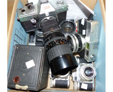 A Praktica and other various vintage cameras