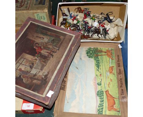 A selection of vintage lead figures; a' Victory' jigsaw puzzle and another