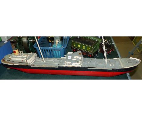 A scratch built model of a cargo ship