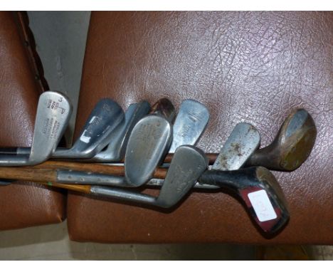  8 vintage hickory shaft golf clubs