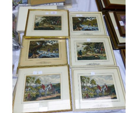 Five Calendar Silk hand screen prints by Langley Prints Ltd of hunting scenes