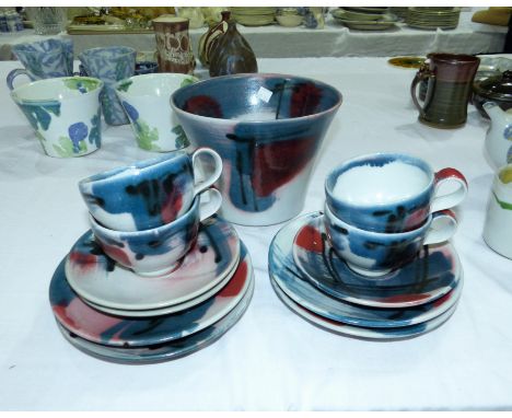 A selection of Part pottery including jardinière and 4 Part Pottery plates, cups and 3 saucers