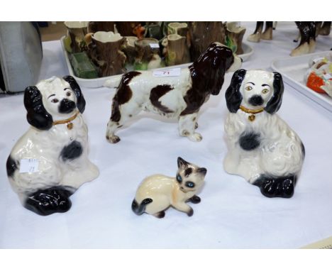 A pair of Beswick King Charles spaniels; a Goebel spaniel and Siamese cat