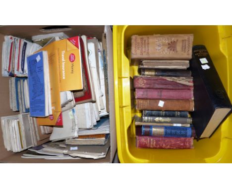A collection of linen mounted Bartholomew Ordinance survey vintage maps and a quantity of books