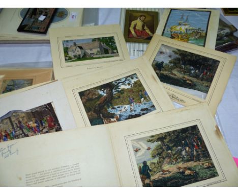 Three Calendar Silks by Brocklehurst Whiston, Macclesfield: Sulgrave Manor, Sailing of The Mayflower, Bonnie Prince Charlie; 
