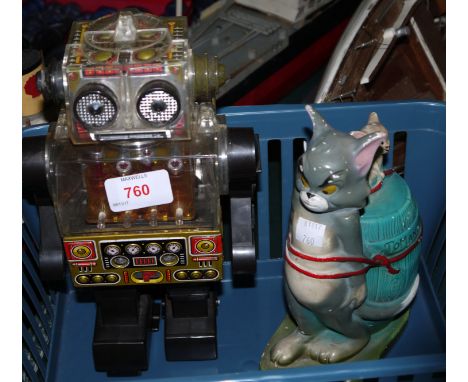 A 1960's/70's battery operated walking Robot, a Tom and Jerry money box
