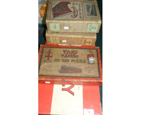 3 vintage jigsaws in original boxes including Cunard White Star etc; a monopoly game (not guaranteed complete)