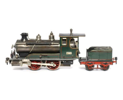 Märklin B-Dampflok R 4021, S 1, uralt, spiritusbetrieben, grün/schwarz, mit Tender, Brenner, Pfeife und 2 imit. Stirnlampen, 