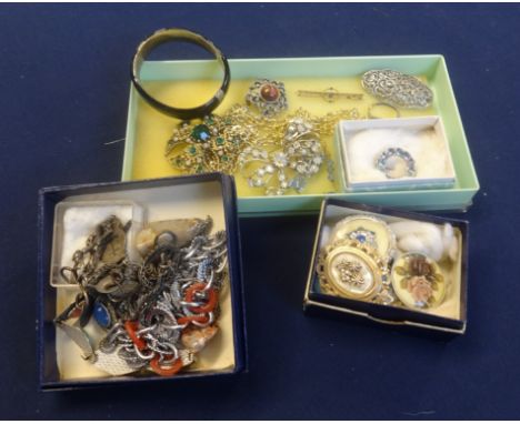 A quantity of various costume jewellery, also a silver open face and key wind pocket watch, a Victorian silver and gilt small