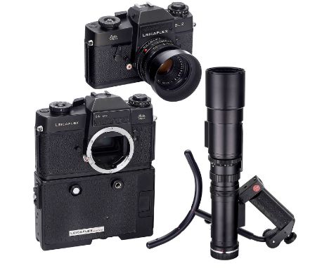 Leicaflex SL2, Leicaflex SL MOT und ObjektiveLeitz, Wetzlar. 1) Leicaflex SL2, Nr. 1391443, um 1974. (3/3) - 2) Leicaflex SL 