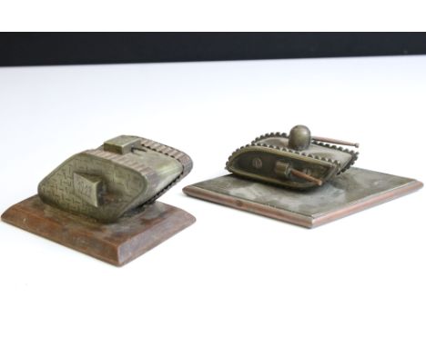 Two World War One Era Scratch Built / Trench art Brass And Copper Model Tanks, One Marked Arras. 