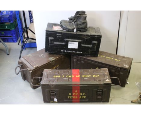Four British Military Artillery Ammunition Boxes, 4 6PR Q.F. 7CWS APC, Measure approx 65cm in length. 